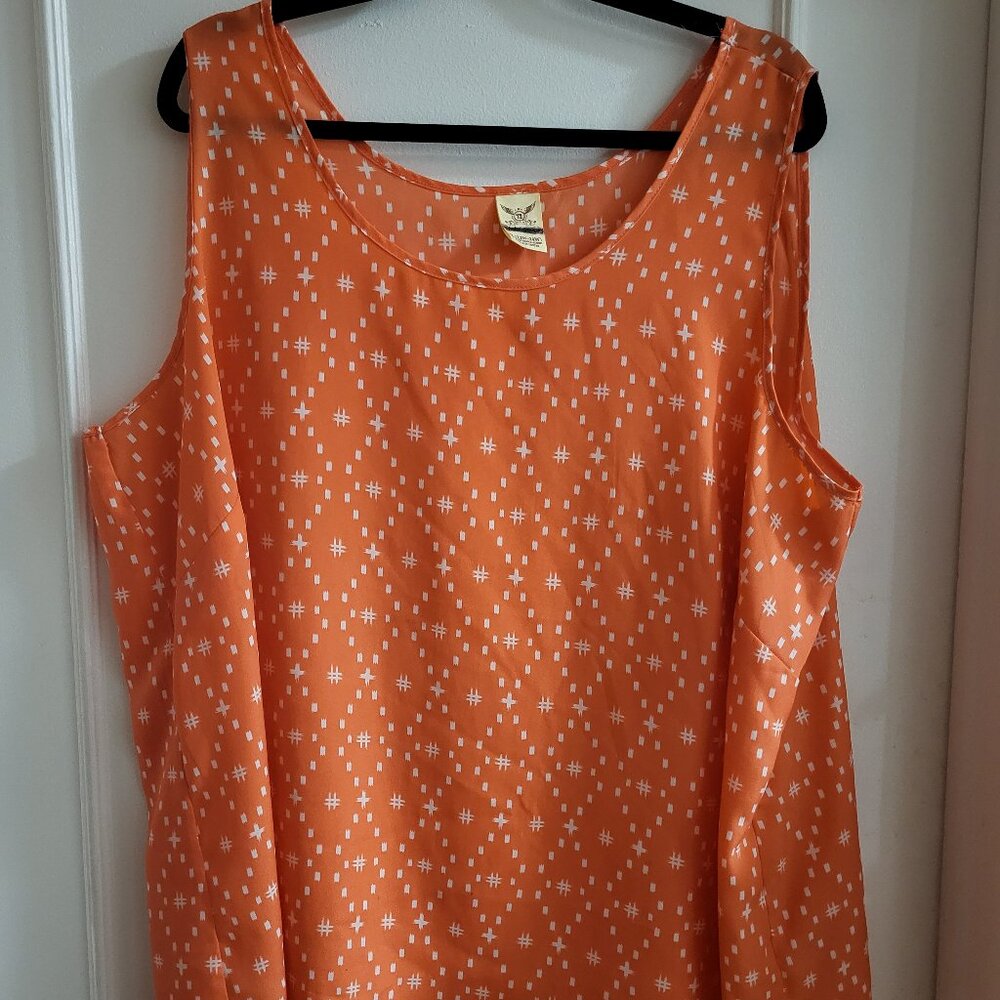 Faded Glory Orange Geometric Diamond Print Tank Top - Plus Size 22w-24w